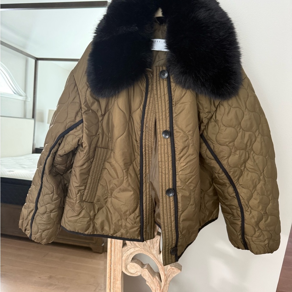 ASOS Quilted Jacket with Black Fur Collar